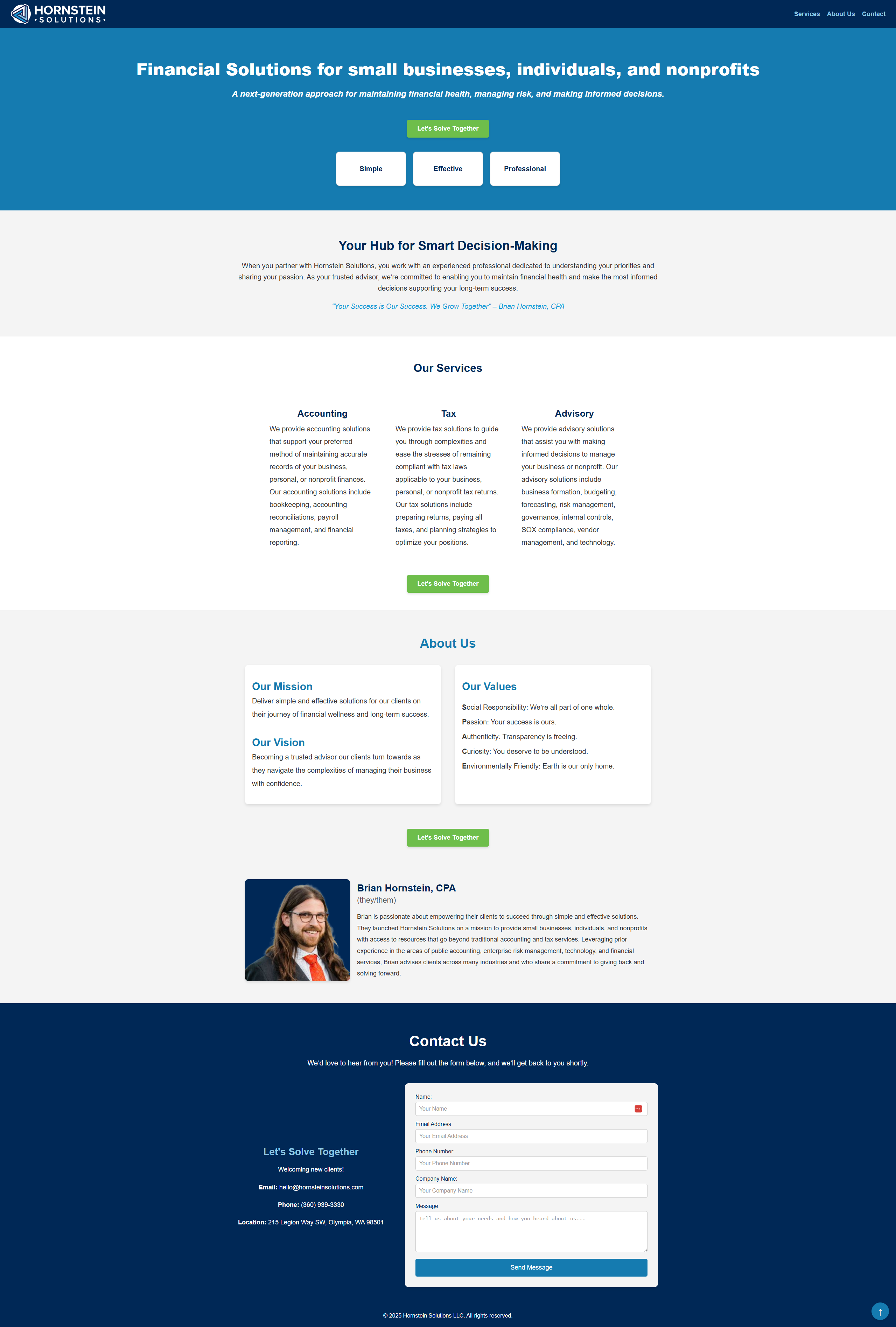 Hornstein Solutions financial services website homepage