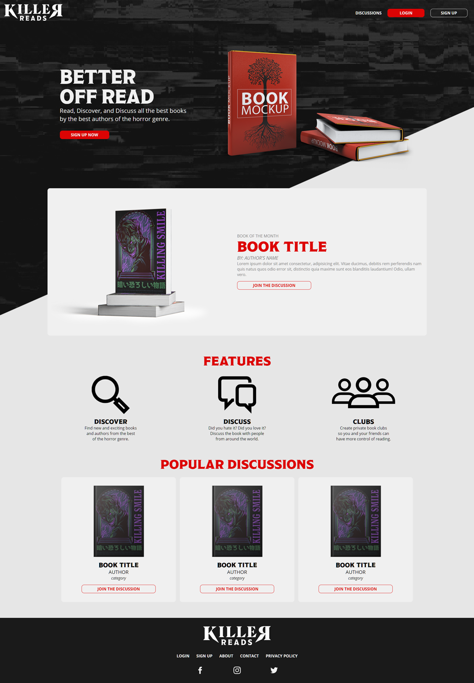 Killer Reads horror book club platform homepage